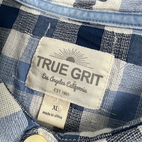 True Grit Shirt Adult Extra Large Blue Check Button Up Short Sleeve Casual Men's - Picture 7 of 13